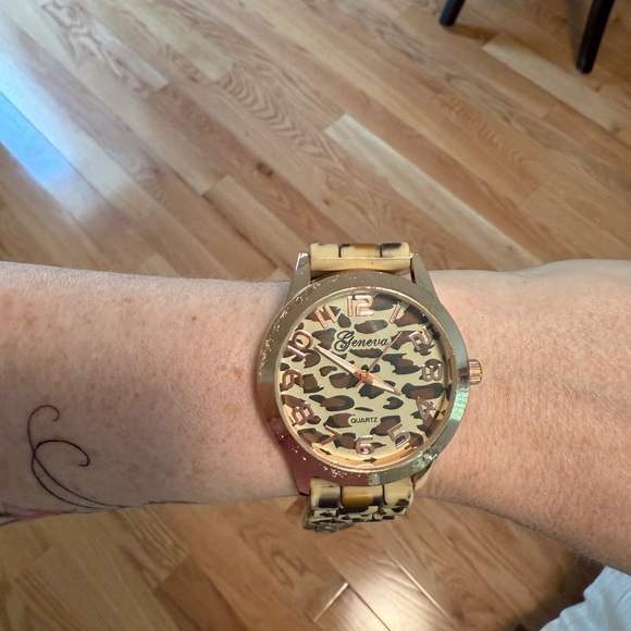 Geneva Gold and Brown Leopard Print Watch - Picture 3 of 5